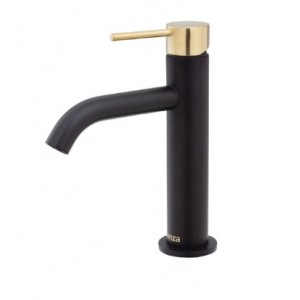 Kaya Basin Mixer, Matte Black With Urban Brass Handle